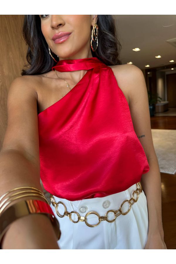 Blusa Acetinada Vermelho Carla