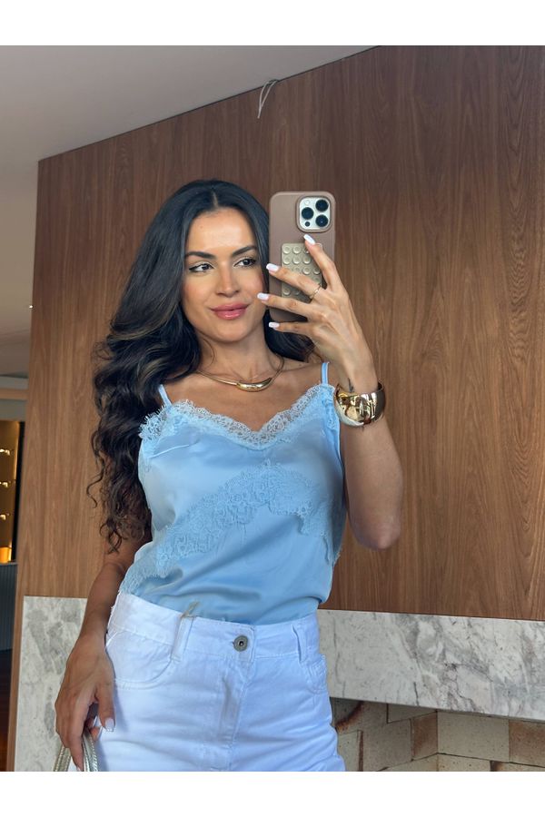 Blusa Acetinada Azul Selena