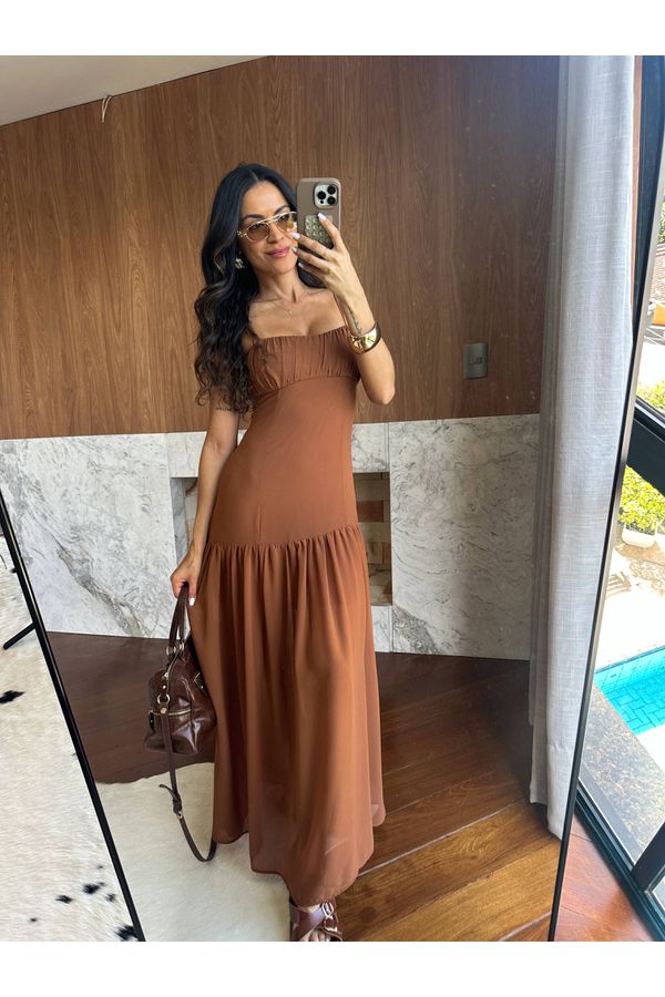 Vestido Alongado Marrom Betina