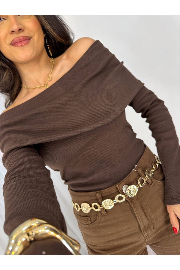 Blusa Ombro a Ombro Café Bourn