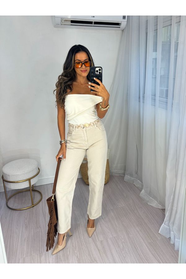Calça Reta Jeans Areia Jany