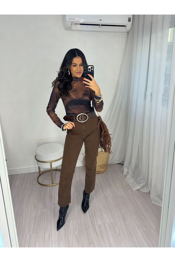 Calça Reta Jeans Mily Marrom