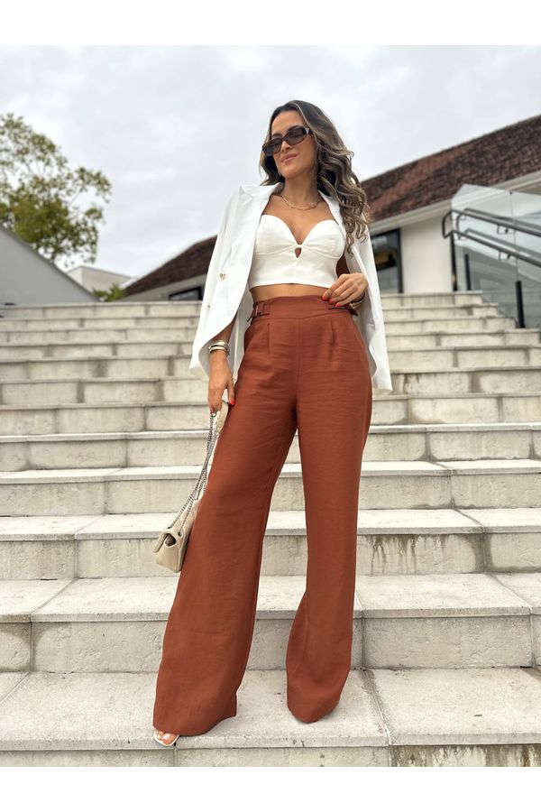 Calça Wide Leg Marrom Rebeca