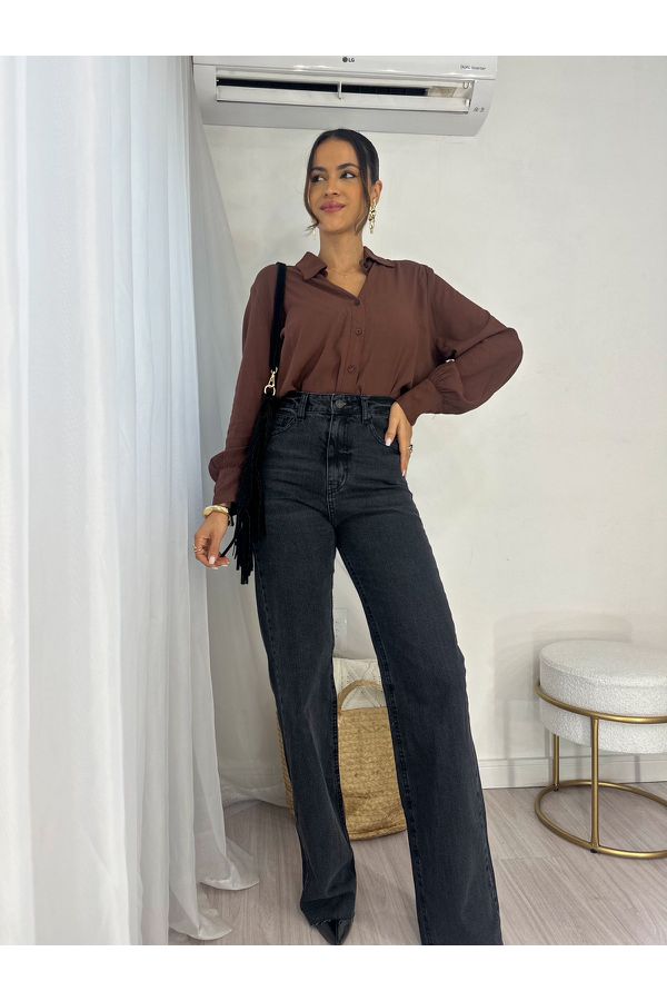 Calça Wide Leg Sofi Preta Estonada 