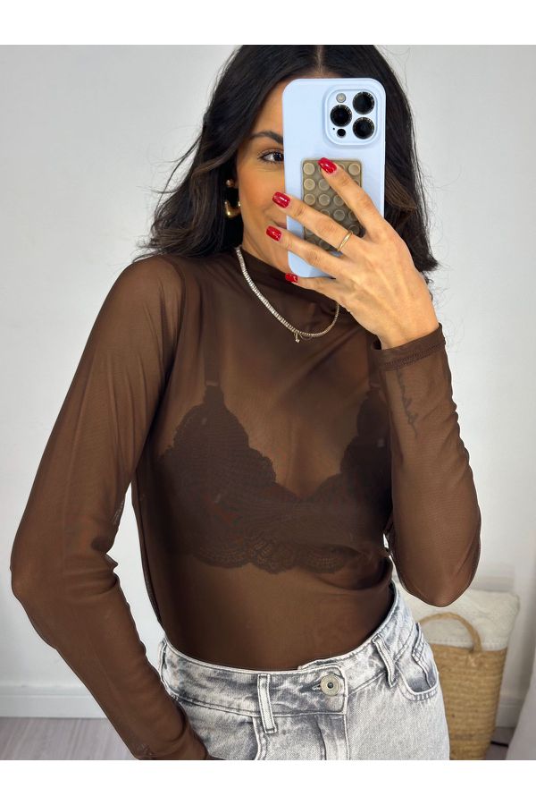 Blusa Tule Marrom Tefy