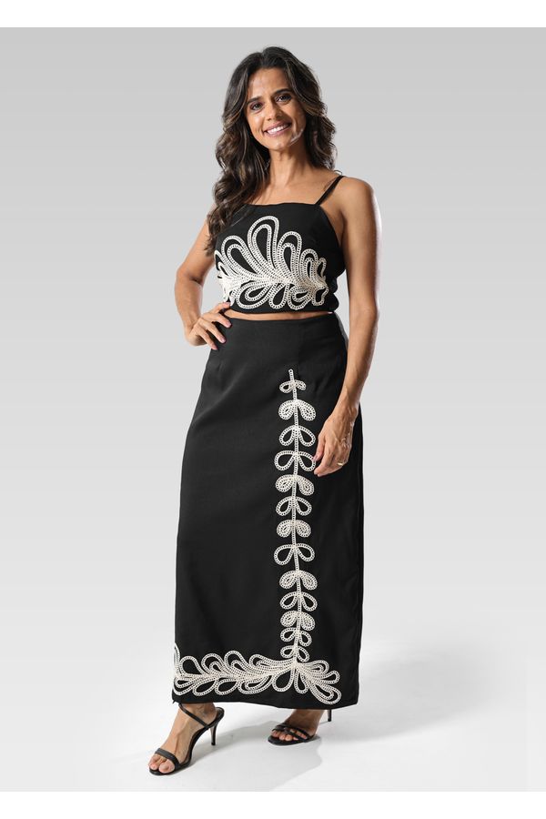 Conjunto Feminino Bordado Cropeed E Saia Preto - 0... - LOJA TRAJE MANIA