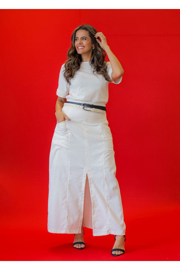 CONJUNTO BLUSA + SAIA LINHO - LOJA TRAJE MANIA