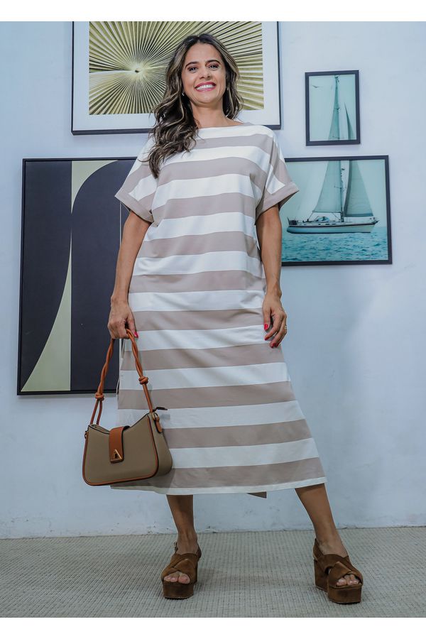 vestido listras CAQUI - LOJA TRAJE MANIA