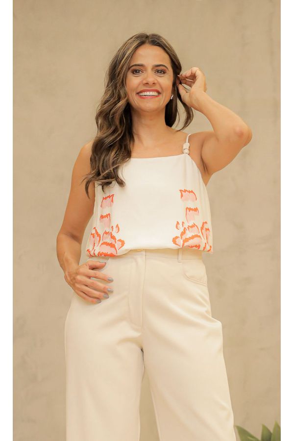 blusa estampadsa com detalhe na alça LEZ A LEZ BEG... - LOJA TRAJE MANIA