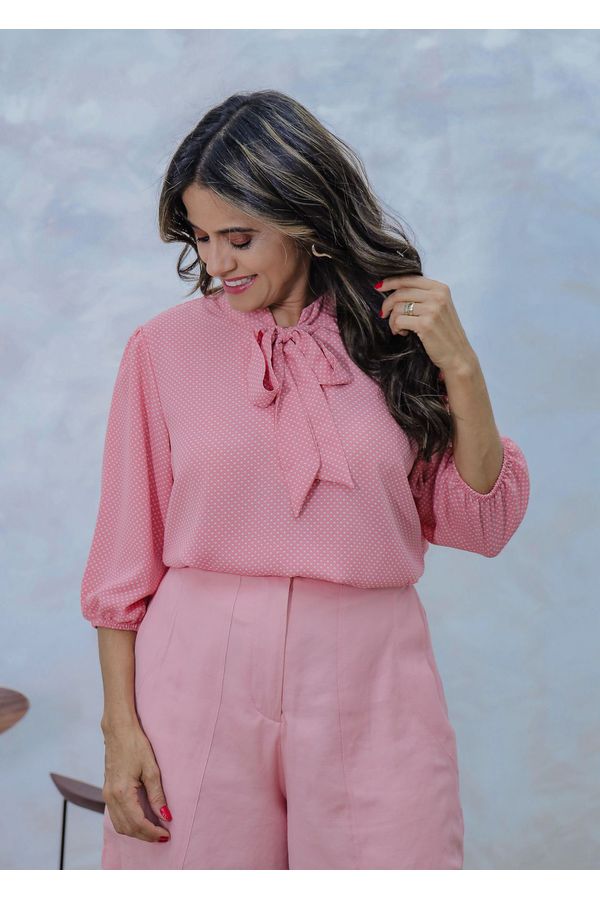 Blusa laço poá ROSA - LOJA TRAJE MANIA