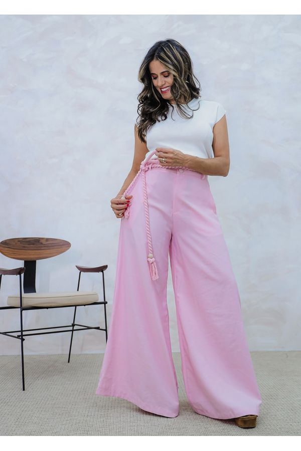 calça pantalona com cinto cordão ROSA - LOJA TRAJE MANIA