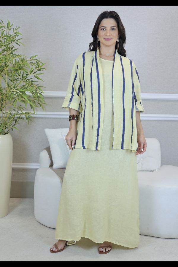 VESTIDO YARA COM CASAQUETO YARA MANTEIGA - Loja Linho Italiano