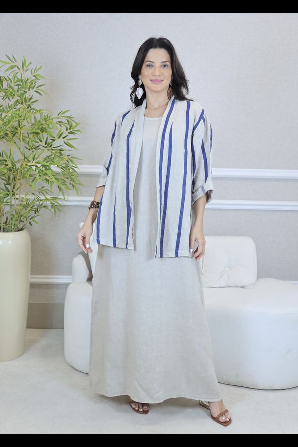 VESTIDO YARA COM CASAQUETO YARA BEGE - Loja Linho Italiano