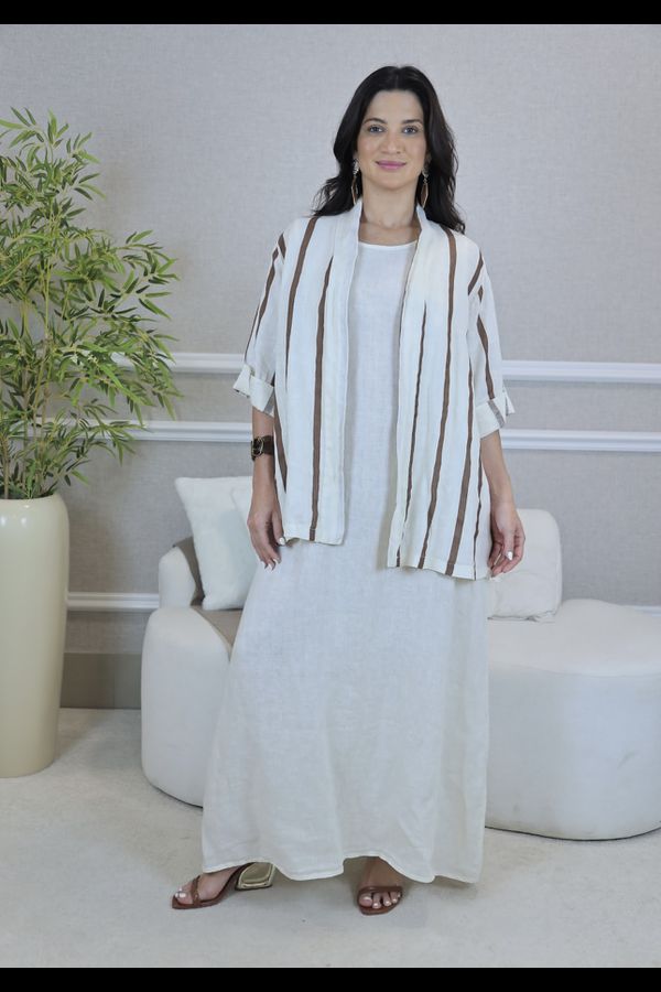VESTIDO YARA COM CASAQUETO YARA MARROM - Loja Linho Italiano