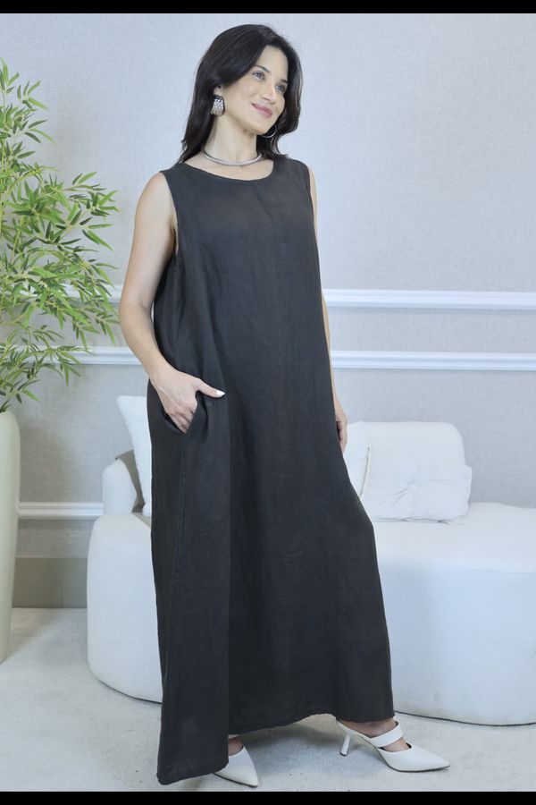 VESTIDO NELLY COM CARDIGAN NELLY MARROM - Loja Linho Italiano