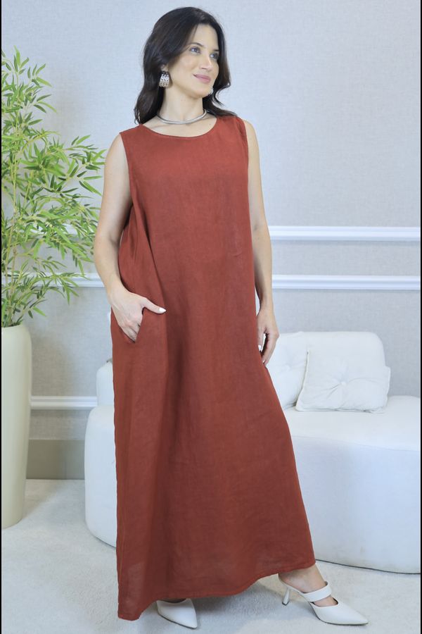 VESTIDO NELLY COM CARDIGAN NELLY TERRA COTA - Loja Linho Italiano