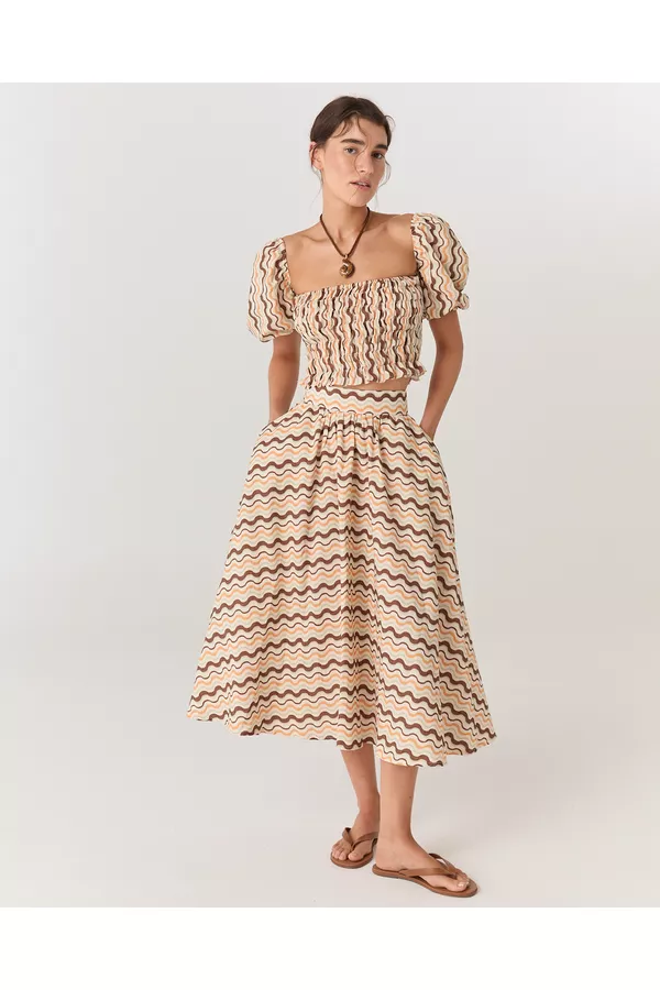 SAIA MIDI ESTAMPADA LINHO WAVES AYA