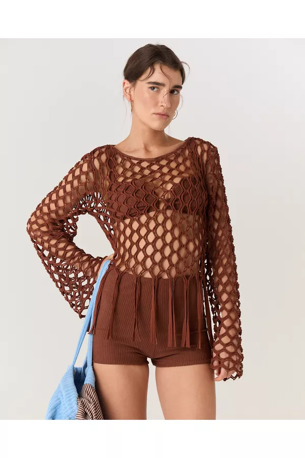 CROPPED MACRAME MARROM ELLE 