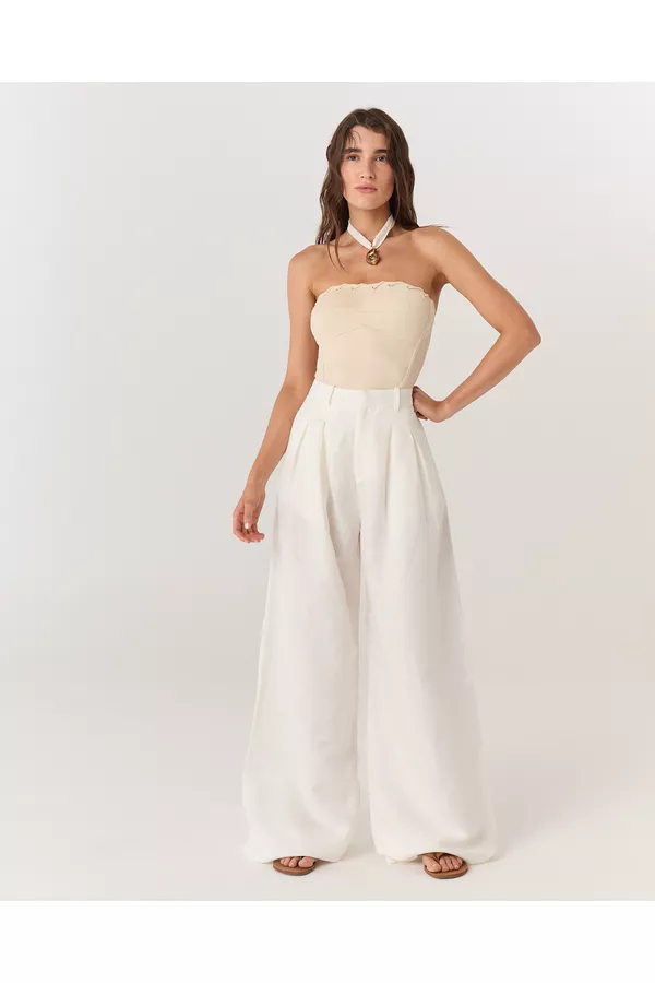 CALÇA ALFAIATARIA PANTALONA DE LINHO OFF WHITE VICKY NEW