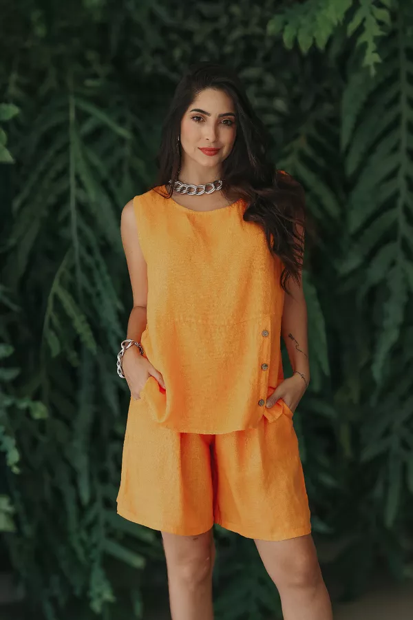 Conjunto Coraline Linho Italiano Laranja - Loja Linho Italiano