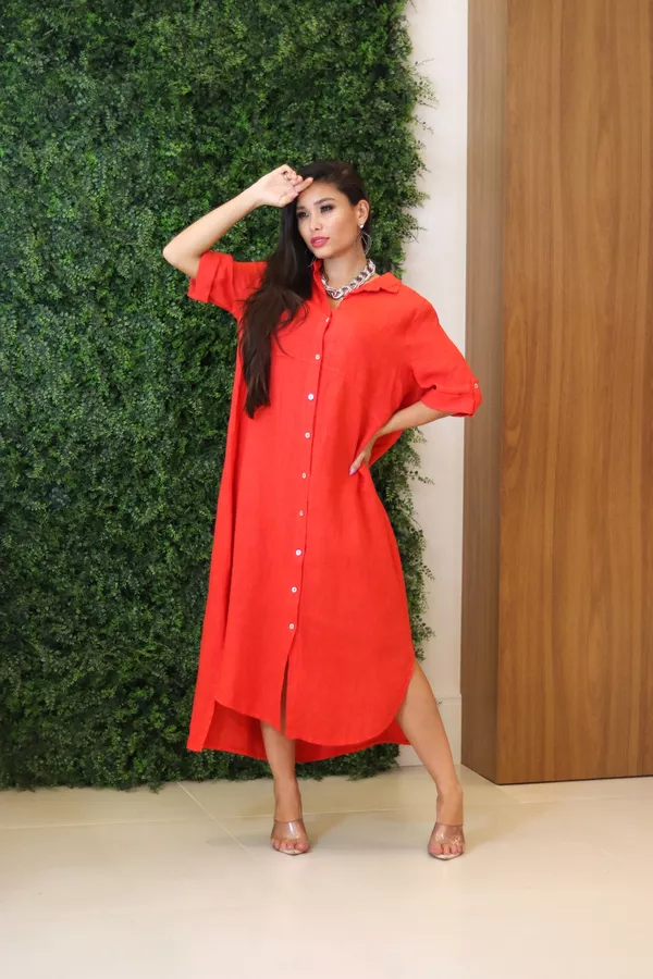 Chemise Classica Linho Italiano Vermelho - Loja Linho Italiano