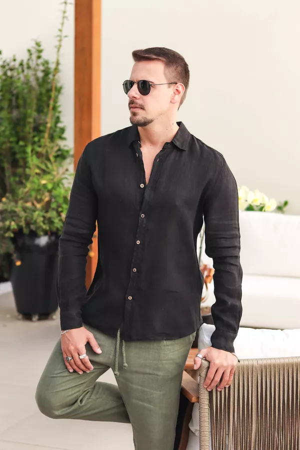 Camisa Masculina Manga Longa Samuel - Linho Italia... - Loja Linho Italiano