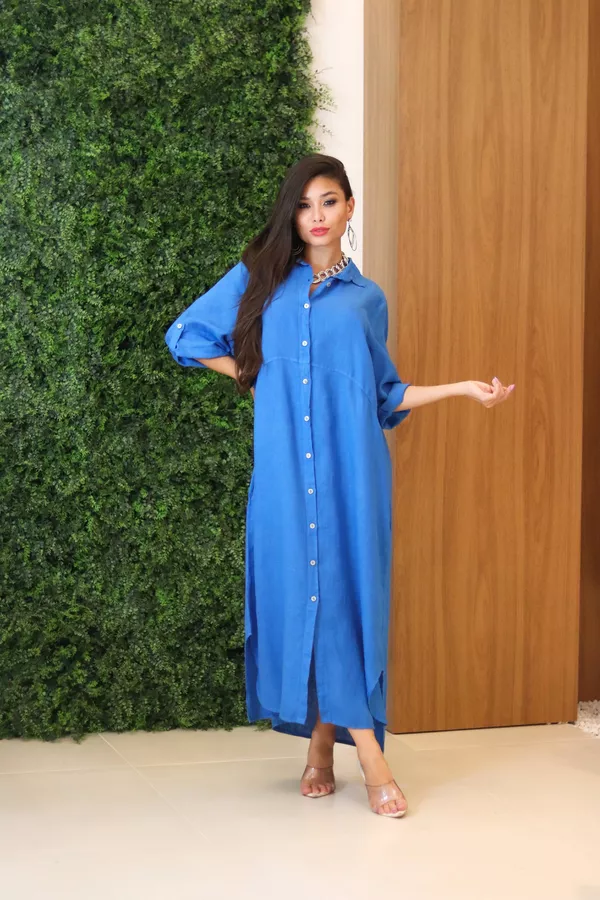 Chemise Classica Linho Italiano Azul Royal - Loja Linho Italiano
