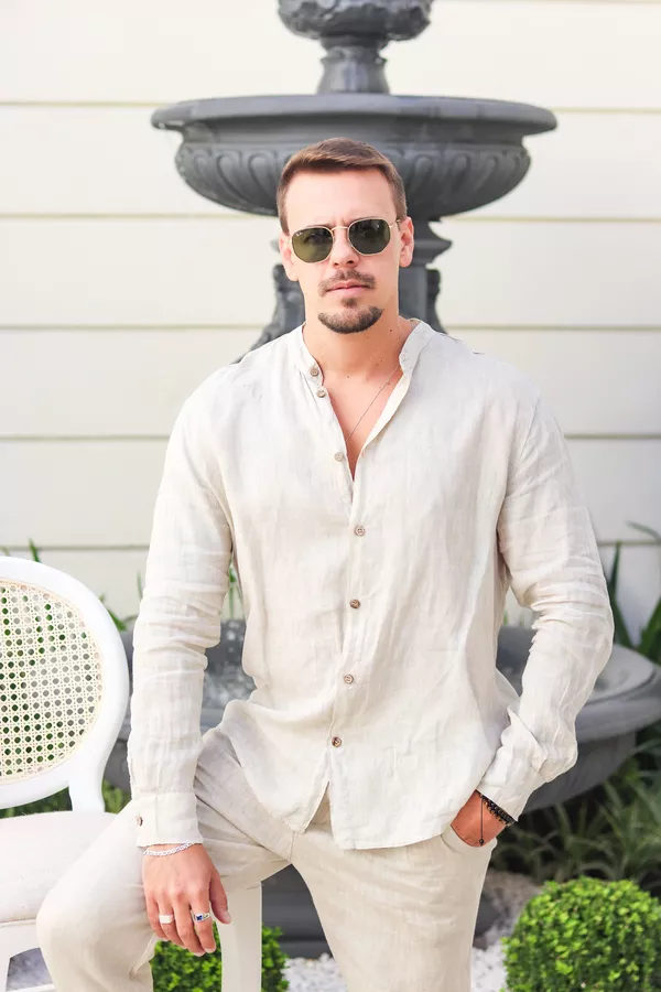 Camisa Masculina Enrico Linho Italiano Caqui - Loja Linho Italiano