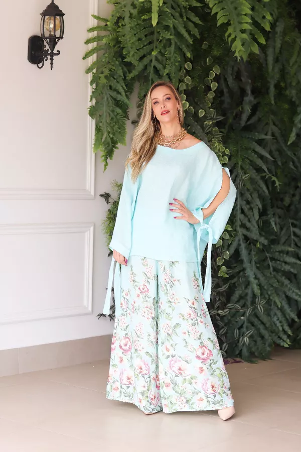 Conjunto Claudia Linho Italiano Verde Agua - Loja Linho Italiano