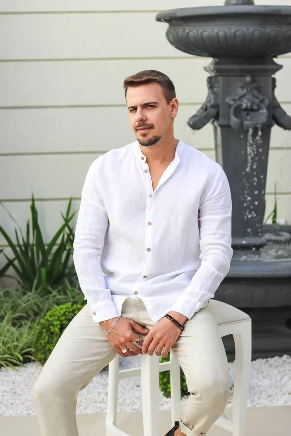 Camisa Masculina Enrico Linho Italiano Branca - Loja Linho Italiano