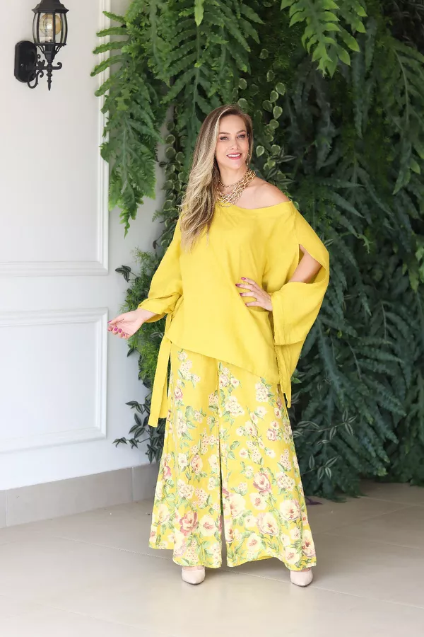 Conjunto Claudia Linho Italiano Mostarda - Loja Linho Italiano