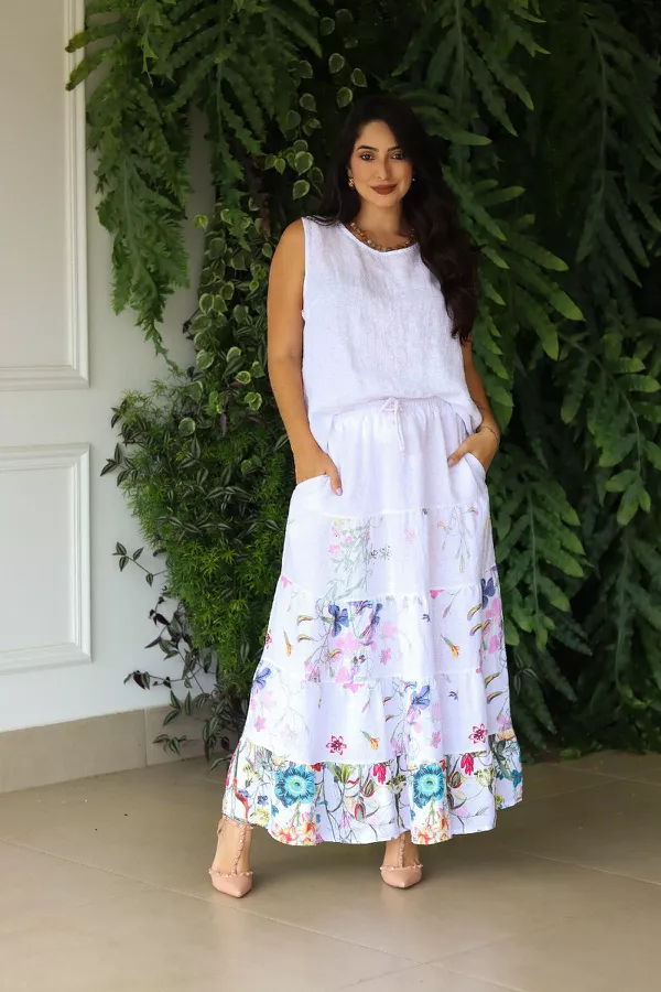 Conjunto Alessandra Linho Italiano Branco - Loja Linho Italiano