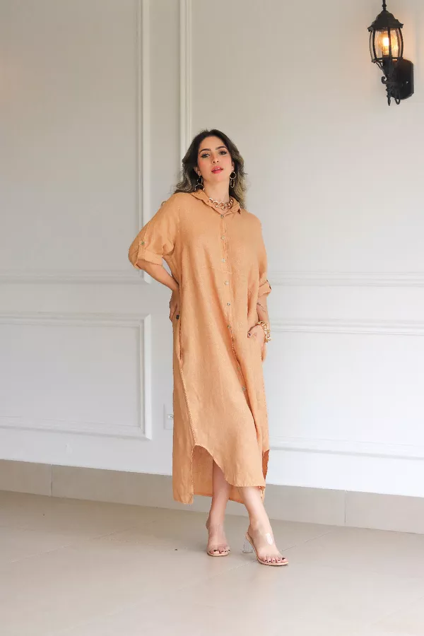 Chemise Clássica Linho Italiano Caramelo - Loja Linho Italiano