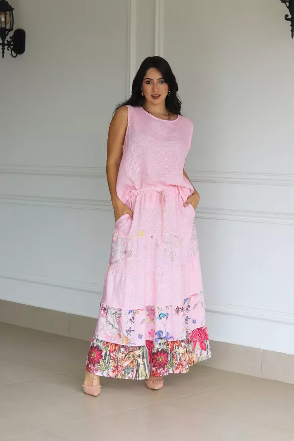Conjunto Alessandra Linho Italiano Rosa Chiclete - Loja Linho Italiano