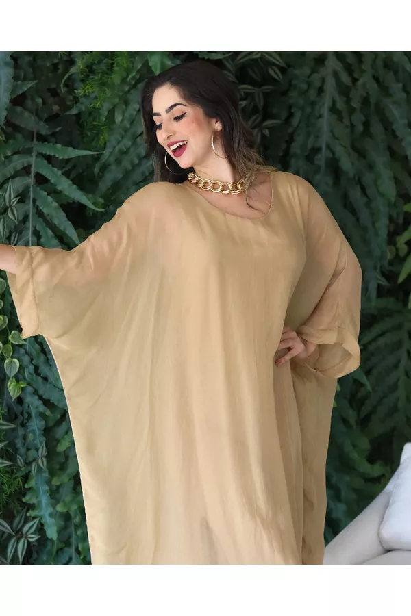 Kaftan Patrícia Seda Italiana Caramelo - Loja Linho Italiano