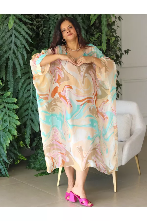 Kaftan Marta Seda Italiana Bege - Loja Linho Italiano