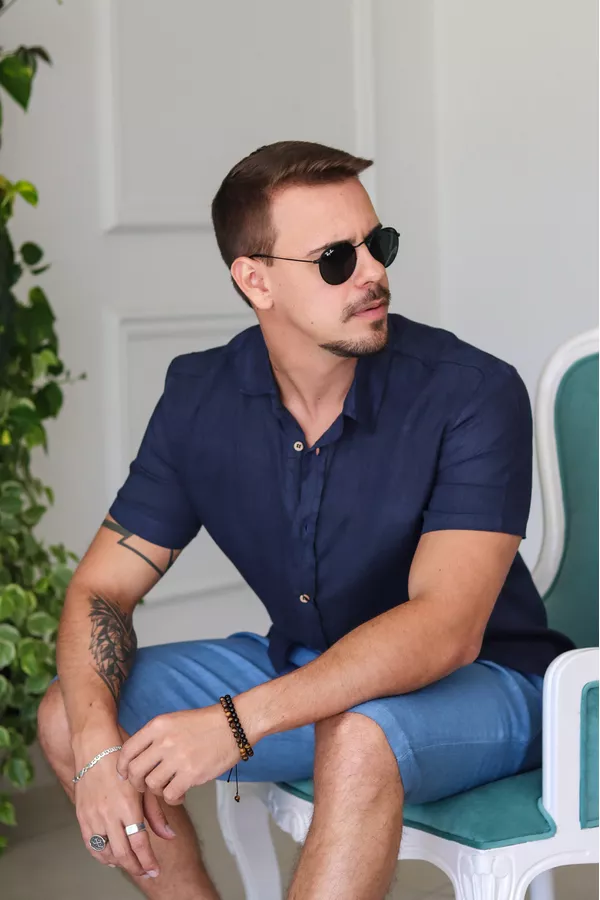 Camisa Masculina Manga Curta Davi - Linho Italiano... - Loja Linho Italiano