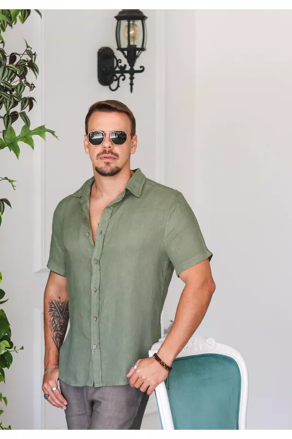 Camisa Masculina Manga Curta Davi - Linho Italiano... - Loja Linho Italiano