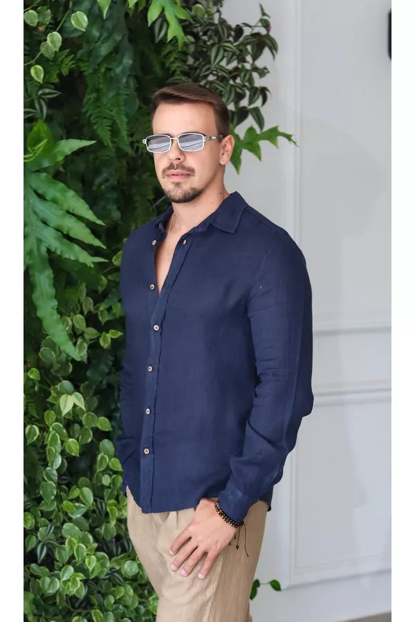 Camisa Masculina Manga Longa Samuel - Linho Italia... - Loja Linho Italiano