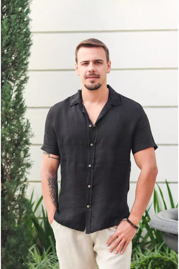 Camisa Masculina Manga Curta Davi - Linho Italiano... - Loja Linho Italiano