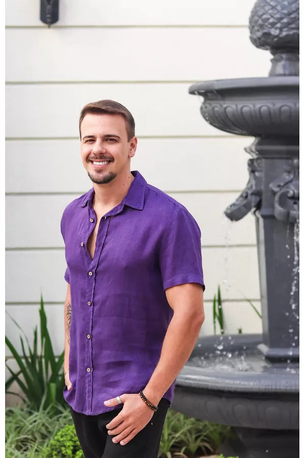 Camisa Masculina Manga Curta Davi - Linho Italiano... - Loja Linho Italiano