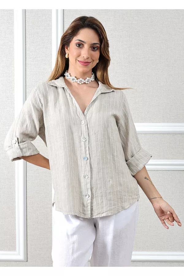 Camisa Celia Linho Italiano Bege - Loja Linho Italiano