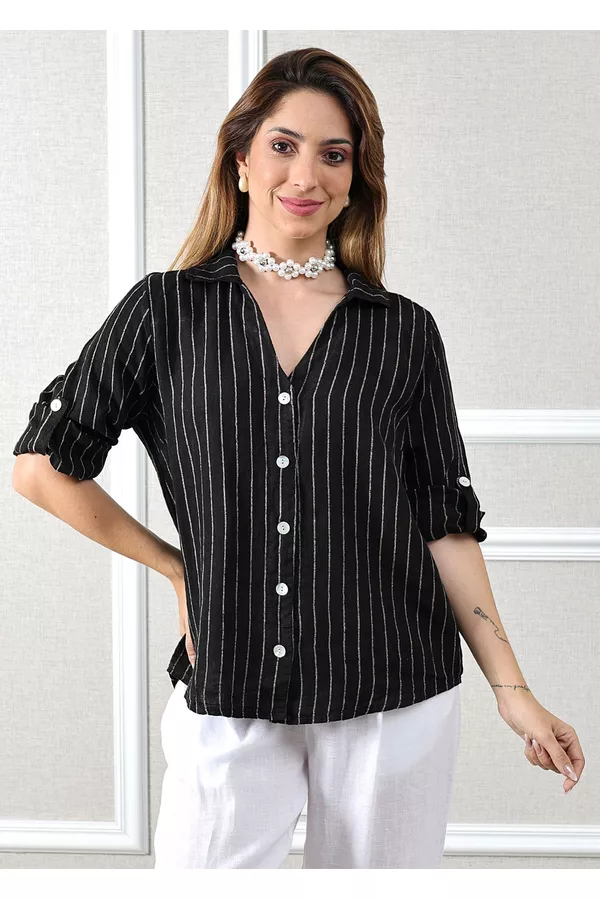 Camisa Celia Linho Italiano Preto - Loja Linho Italiano