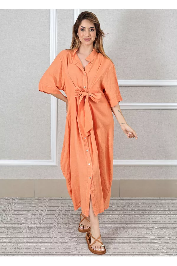 Chemise Sabrina Linho Italiano Laranja - Loja Linho Italiano