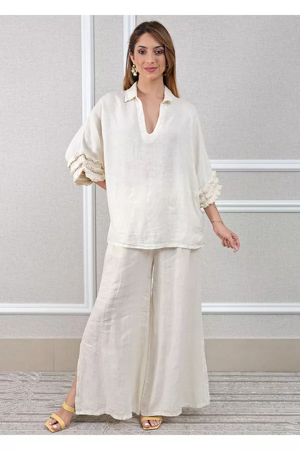 Conjunto Eduarda Linho Italiano Off White - Loja Linho Italiano
