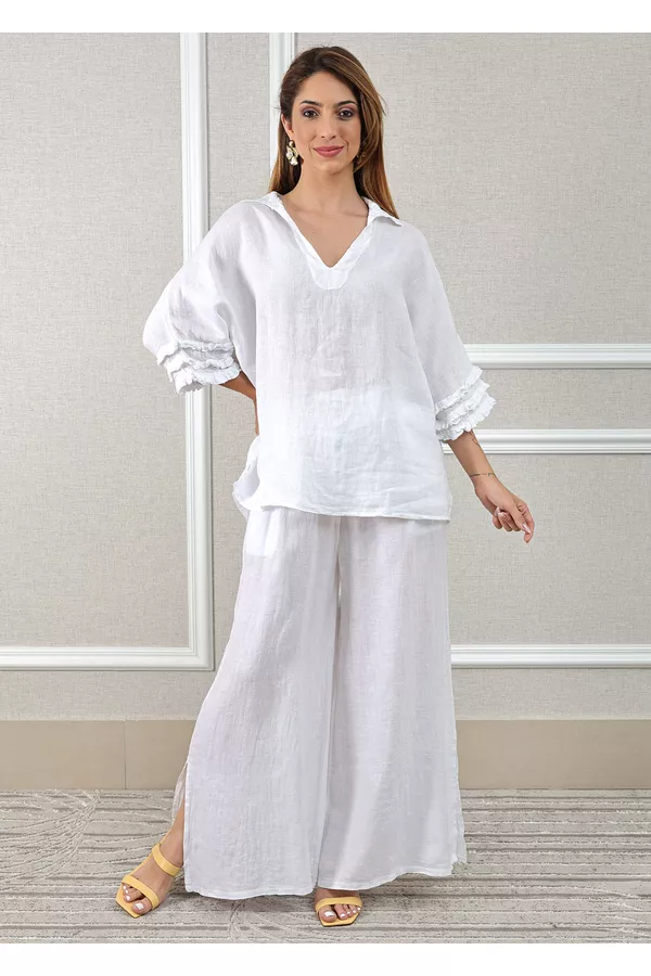 Conjunto Eduarda Linho Italiano Branco - Loja Linho Italiano