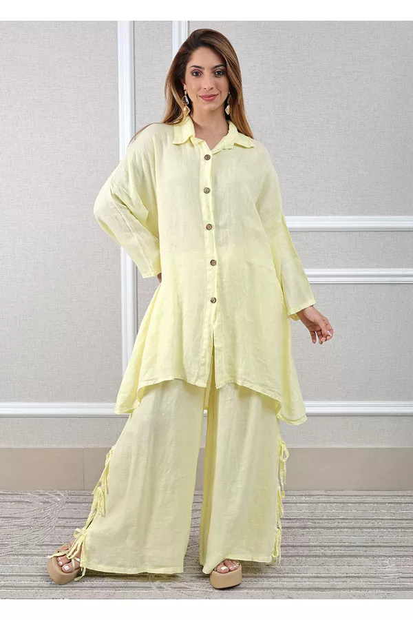 Conjunto Flora Linho Italiano Amarelo - Loja Linho Italiano