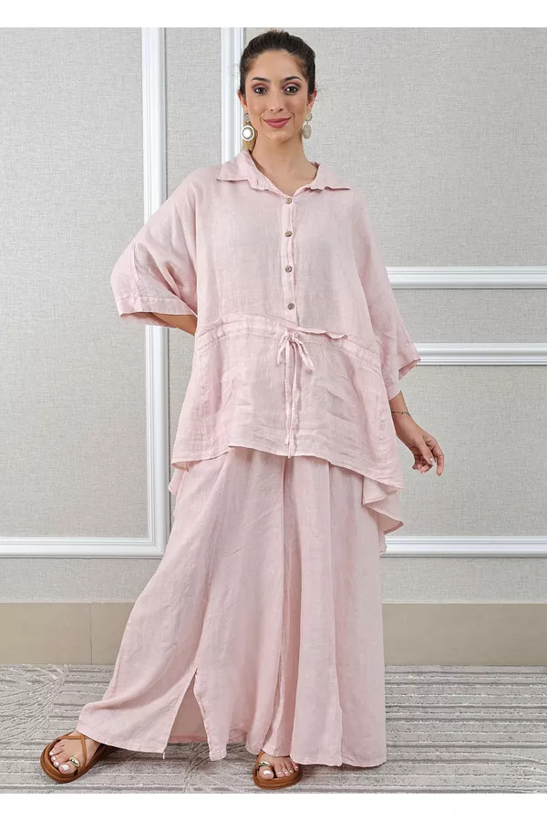 Conjunto Fatima Linho Italiano Rosa Bebe - Loja Linho Italiano