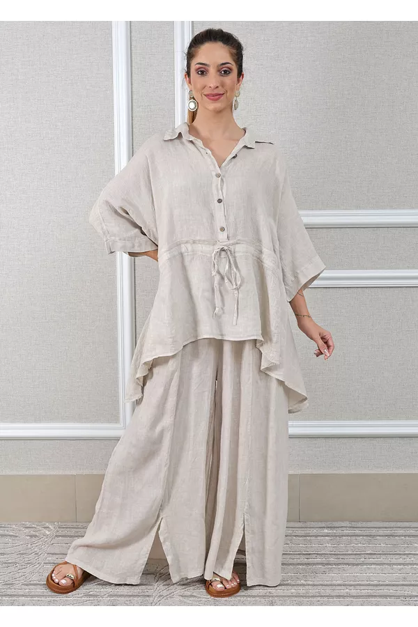 Conjunto Fatima Linho Italiano Bege - Loja Linho Italiano