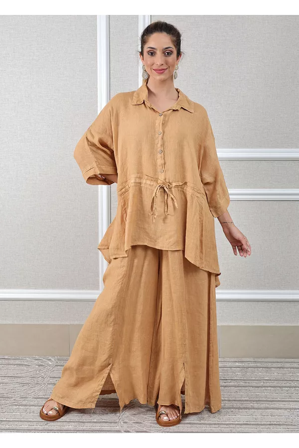 Conjunto Fatima Linho Italiano Caramelo - Loja Linho Italiano